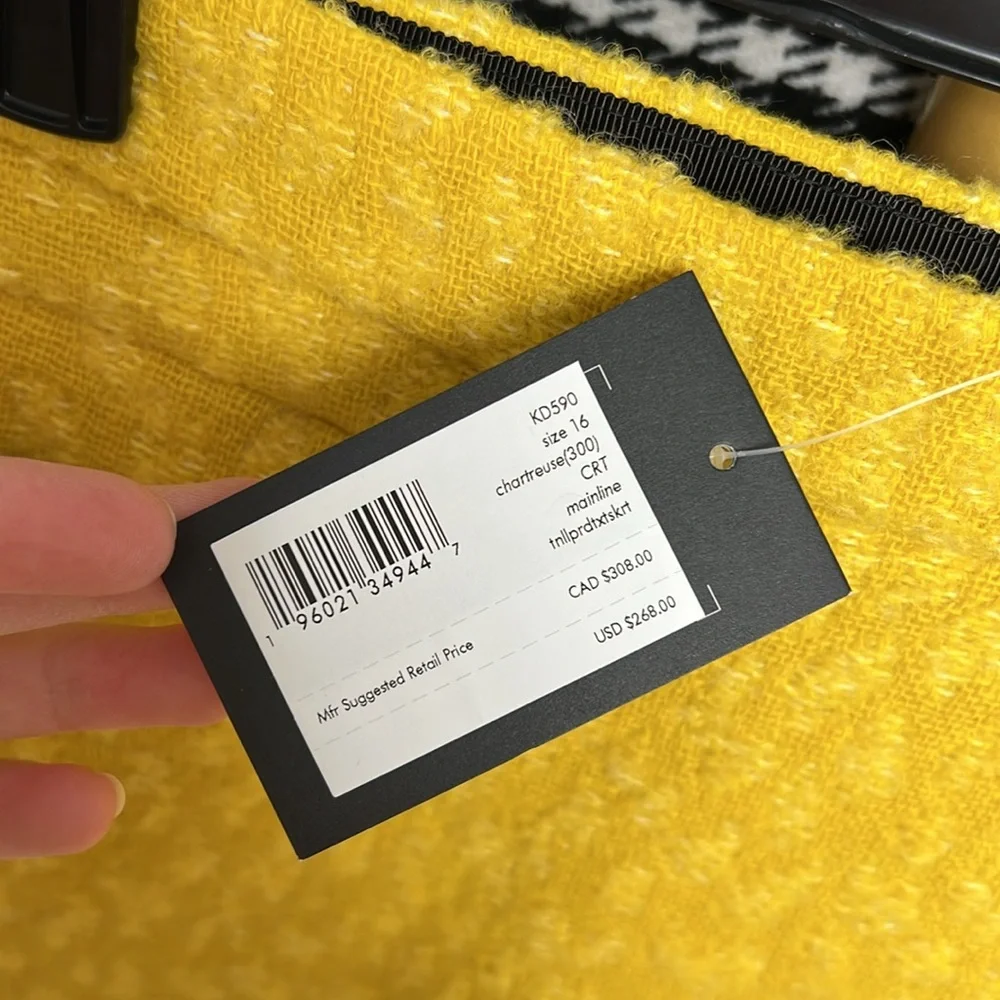 Kate Spade Tonal Leopard Textured Wool-Blend Skirt Chartreuse Yellow NWT Size 16